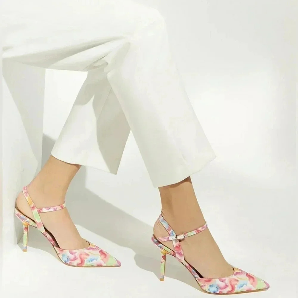 Wedding Guest 9 Watercolor Slingback Cocktail Pump Shoes New - Picture 4 of 4